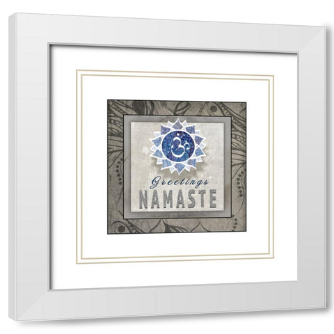 Chakras Yoga Tile Namaste V3 White Modern Wood Framed Art Print with Double Matting by LightBoxJournal