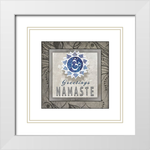Chakras Yoga Tile Namaste V3 White Modern Wood Framed Art Print with Double Matting by LightBoxJournal