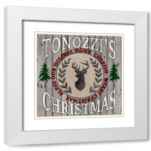 Personalized Christmas Sign V4 White Modern Wood Framed Art Print with Double Matting by LightBoxJournal
