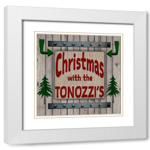 Personalized Christmas Sign V6 White Modern Wood Framed Art Print with Double Matting by LightBoxJournal