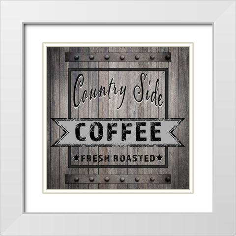 Coffee Signs V1 White Modern Wood Framed Art Print with Double Matting by LightBoxJournal