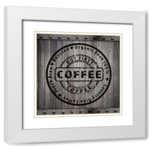 Coffee Signs V2 White Modern Wood Framed Art Print with Double Matting by LightBoxJournal