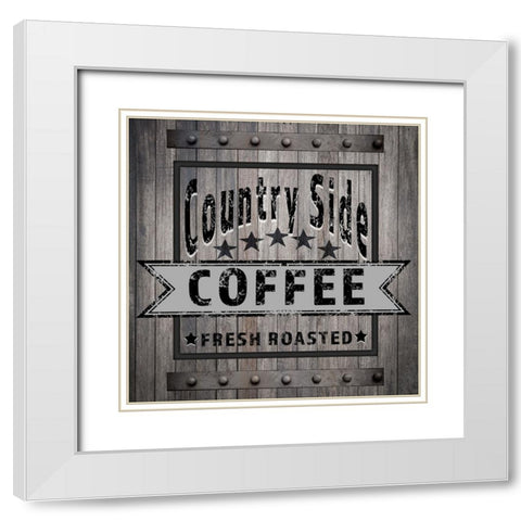 Coffee Signs V5 White Modern Wood Framed Art Print with Double Matting by LightBoxJournal