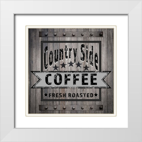 Coffee Signs V5 White Modern Wood Framed Art Print with Double Matting by LightBoxJournal