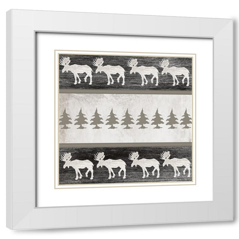 Good Night Moose Surface Pattern 5 White Modern Wood Framed Art Print with Double Matting by LightBoxJournal