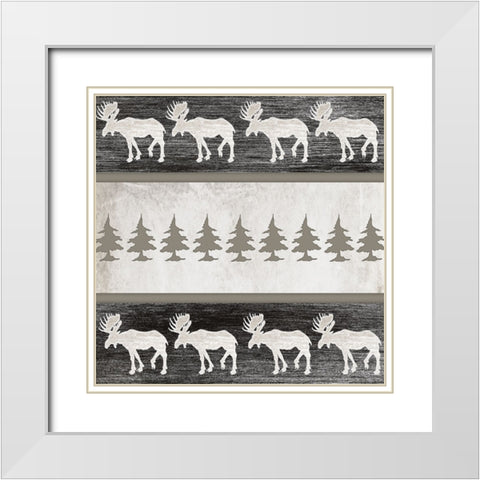 Good Night Moose Surface Pattern 5 White Modern Wood Framed Art Print with Double Matting by LightBoxJournal