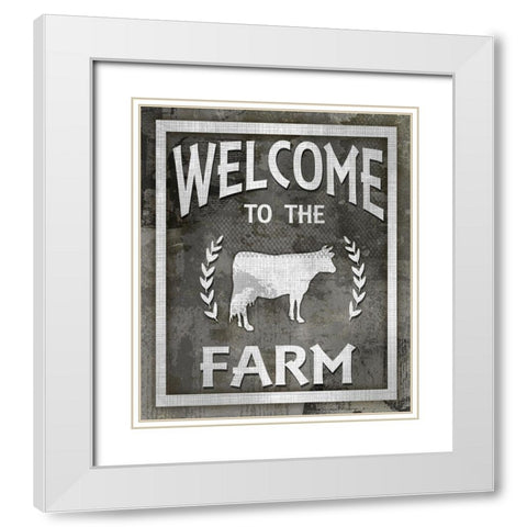 Farm Sign_Welcome To The Farm White Modern Wood Framed Art Print with Double Matting by LightBoxJournal