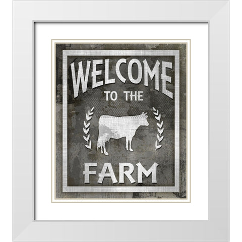 Farm Sign_Welcome To The Farm White Modern Wood Framed Art Print with Double Matting by LightBoxJournal