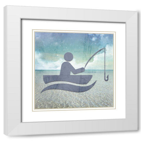 Signs_Fishing White Modern Wood Framed Art Print with Double Matting by LightBoxJournal