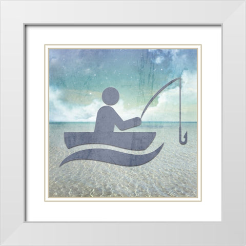 Signs_Fishing White Modern Wood Framed Art Print with Double Matting by LightBoxJournal