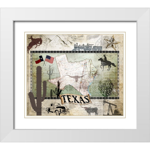 Vintage State Texas White Modern Wood Framed Art Print with Double Matting by LightBoxJournal