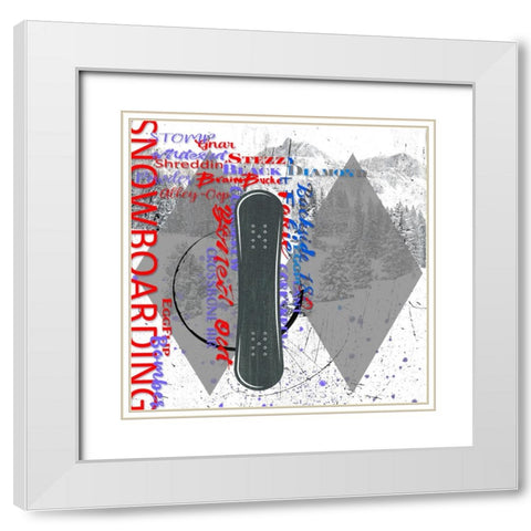 Extreme Snowboarder Word Collage White Modern Wood Framed Art Print with Double Matting by LightBoxJournal