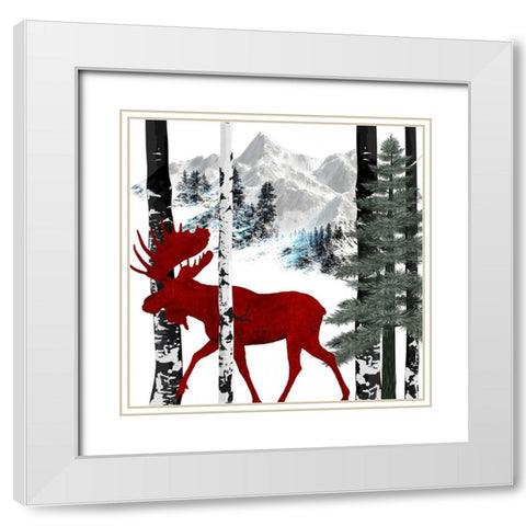 Winter Moose White Modern Wood Framed Art Print with Double Matting by LightBoxJournal