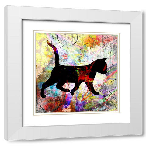 Playful Kitty 3 White Modern Wood Framed Art Print with Double Matting by LightBoxJournal