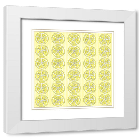 Summer time Lemon Pattern White Modern Wood Framed Art Print with Double Matting by LightBoxJournal