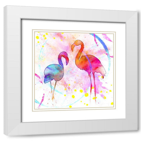 Painted Pink Flamingo White Modern Wood Framed Art Print with Double Matting by LightBoxJournal