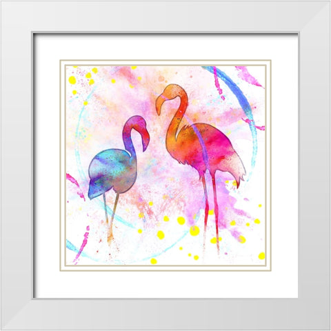 Painted Pink Flamingo White Modern Wood Framed Art Print with Double Matting by LightBoxJournal