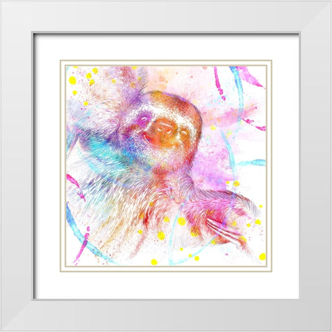 Painted Pink sloth White Modern Wood Framed Art Print with Double Matting by LightBoxJournal