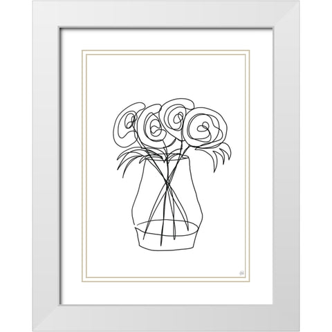 Floral Bunch 1 White Modern Wood Framed Art Print with Double Matting by Line and Brush