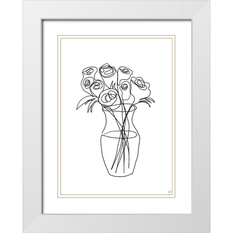 Floral Bunch 2 White Modern Wood Framed Art Print with Double Matting by Line and Brush