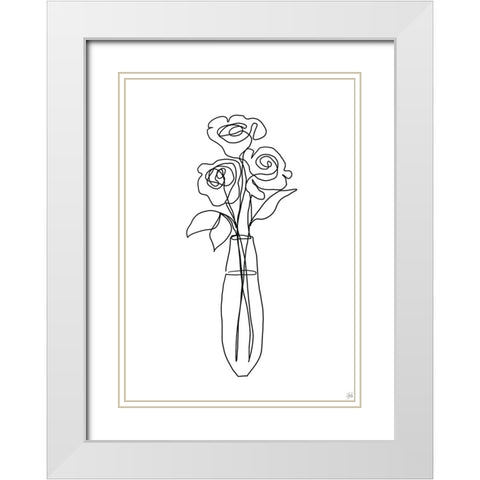 Floral Bunch 3 White Modern Wood Framed Art Print with Double Matting by Line and Brush