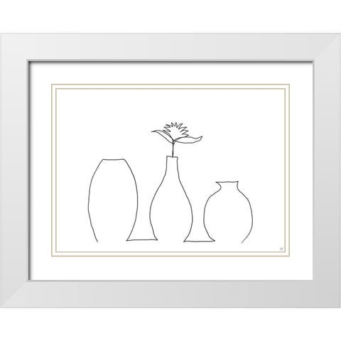 Floral Set Still Life 1 White Modern Wood Framed Art Print with Double Matting by Line and Brush