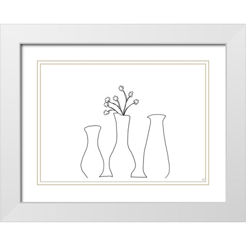 Floral Set Still Life 3 White Modern Wood Framed Art Print with Double Matting by Line and Brush