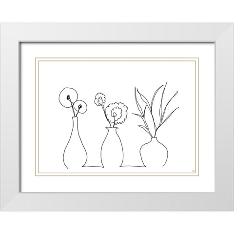 Floral Set Still Life 4 White Modern Wood Framed Art Print with Double Matting by Line and Brush
