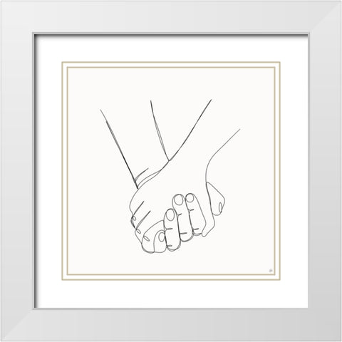 Holding Hands 1 White Modern Wood Framed Art Print with Double Matting by Line and Brush