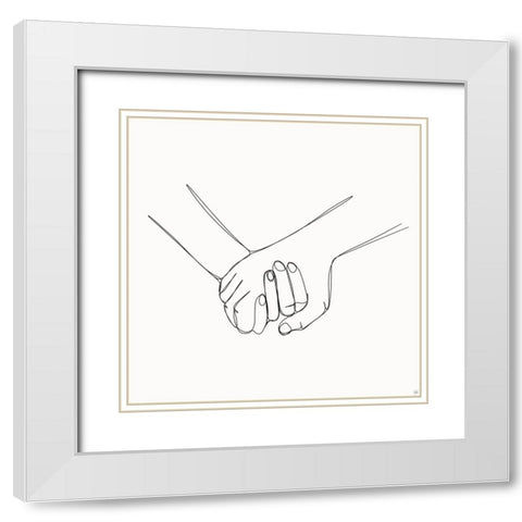 Holding Hands 2 White Modern Wood Framed Art Print with Double Matting by Line and Brush
