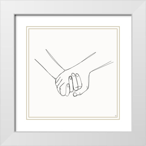 Holding Hands 2 White Modern Wood Framed Art Print with Double Matting by Line and Brush