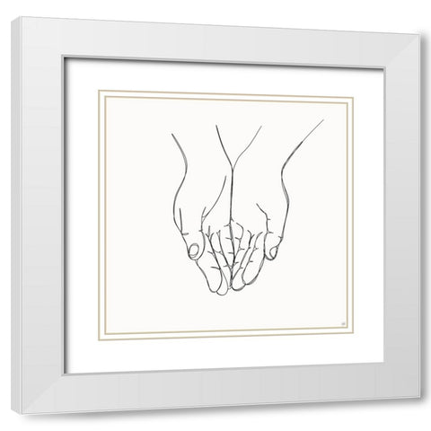Holding Hands 3 White Modern Wood Framed Art Print with Double Matting by Line and Brush