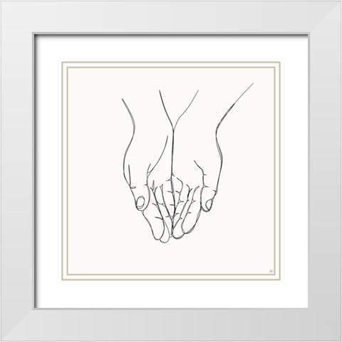 Holding Hands 3 White Modern Wood Framed Art Print with Double Matting by Line and Brush
