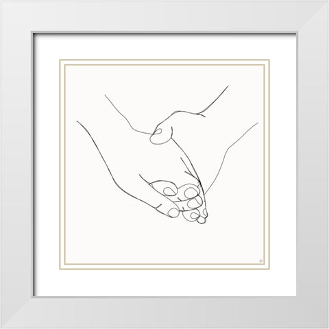 Holding Hands 4 White Modern Wood Framed Art Print with Double Matting by Line and Brush