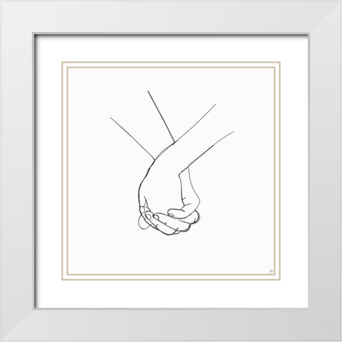 Holding Hands 5 White Modern Wood Framed Art Print with Double Matting by Line and Brush