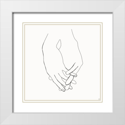 Holding Hands 6 White Modern Wood Framed Art Print with Double Matting by Line and Brush