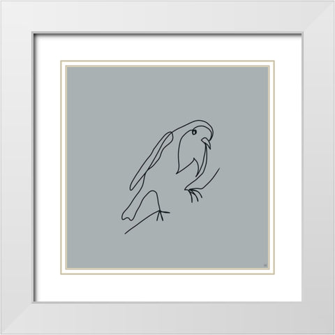 Line Bird 2 White Modern Wood Framed Art Print with Double Matting by Line and Brush