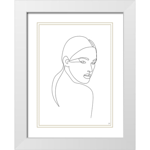 Line Lady Portrait 2 White Modern Wood Framed Art Print with Double Matting by Line and Brush