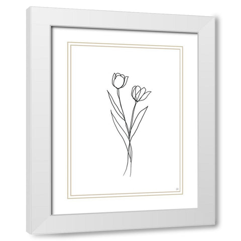Line Tulips 1 White Modern Wood Framed Art Print with Double Matting by Line and Brush