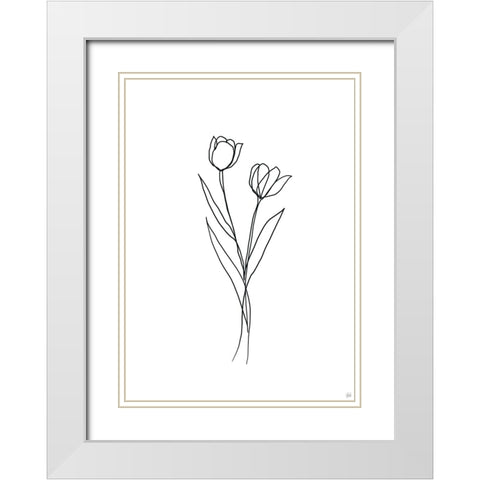 Line Tulips 1 White Modern Wood Framed Art Print with Double Matting by Line and Brush