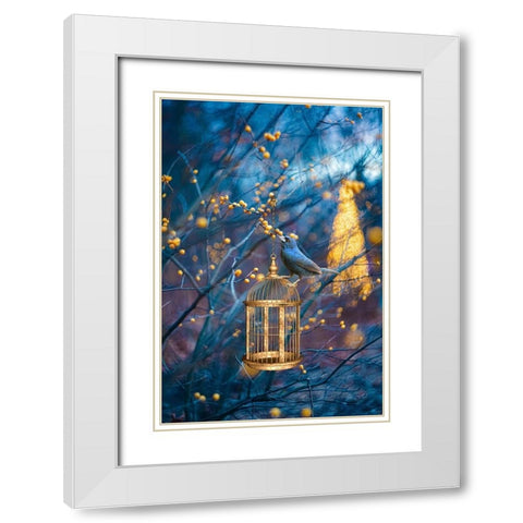 Golden Cage White Modern Wood Framed Art Print with Double Matting by Love Grams