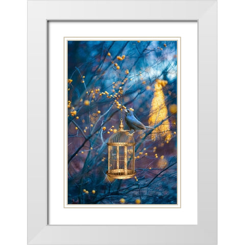 Golden Cage White Modern Wood Framed Art Print with Double Matting by Love Grams