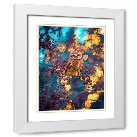 Owl Bokeh White Modern Wood Framed Art Print with Double Matting by Love Grams