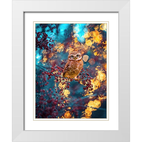 Owl Bokeh White Modern Wood Framed Art Print with Double Matting by Love Grams