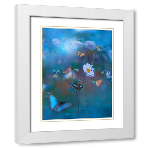 Blue Garden White Modern Wood Framed Art Print with Double Matting by Love Grams