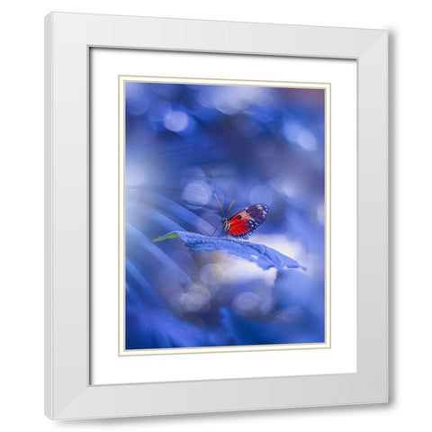 Blue Light White Modern Wood Framed Art Print with Double Matting by Love Grams