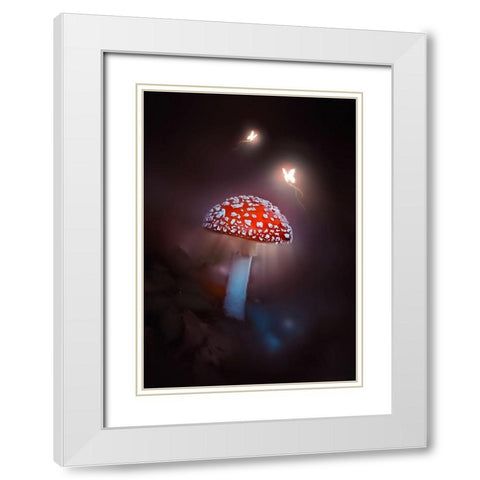 Mushroom Magic White Modern Wood Framed Art Print with Double Matting by Love Grams