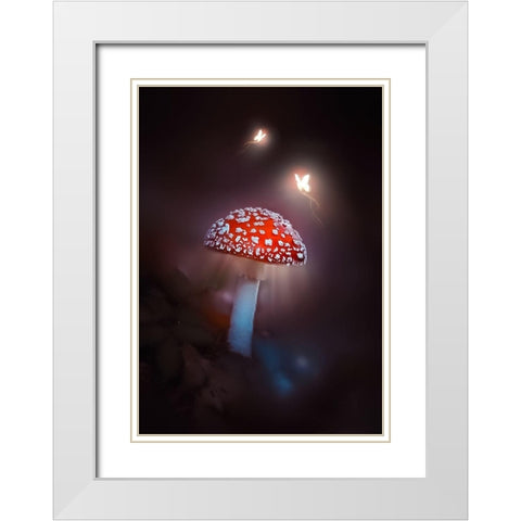Mushroom Magic White Modern Wood Framed Art Print with Double Matting by Love Grams