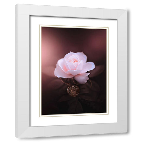 Rose in Time White Modern Wood Framed Art Print with Double Matting by Love Grams