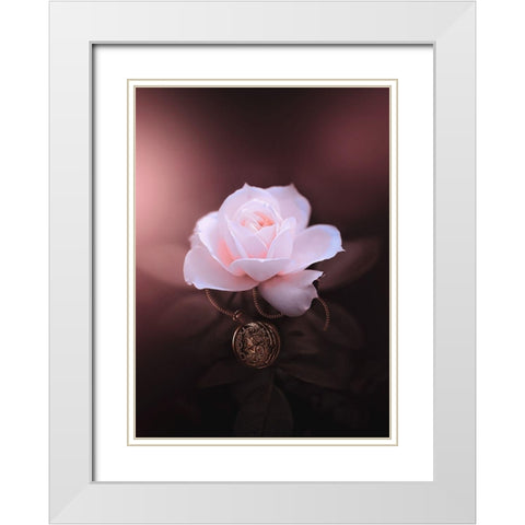 Rose in Time White Modern Wood Framed Art Print with Double Matting by Love Grams